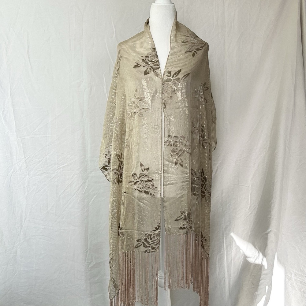 Vintage Jones New York Silk Blend Scarf Metallic Tassel 90s